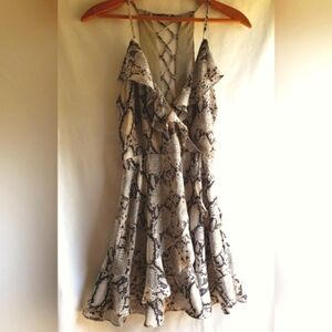 Olivaceous Snake Print Dress Front Ruffle Upper/Bottom Ladder back detail Medium